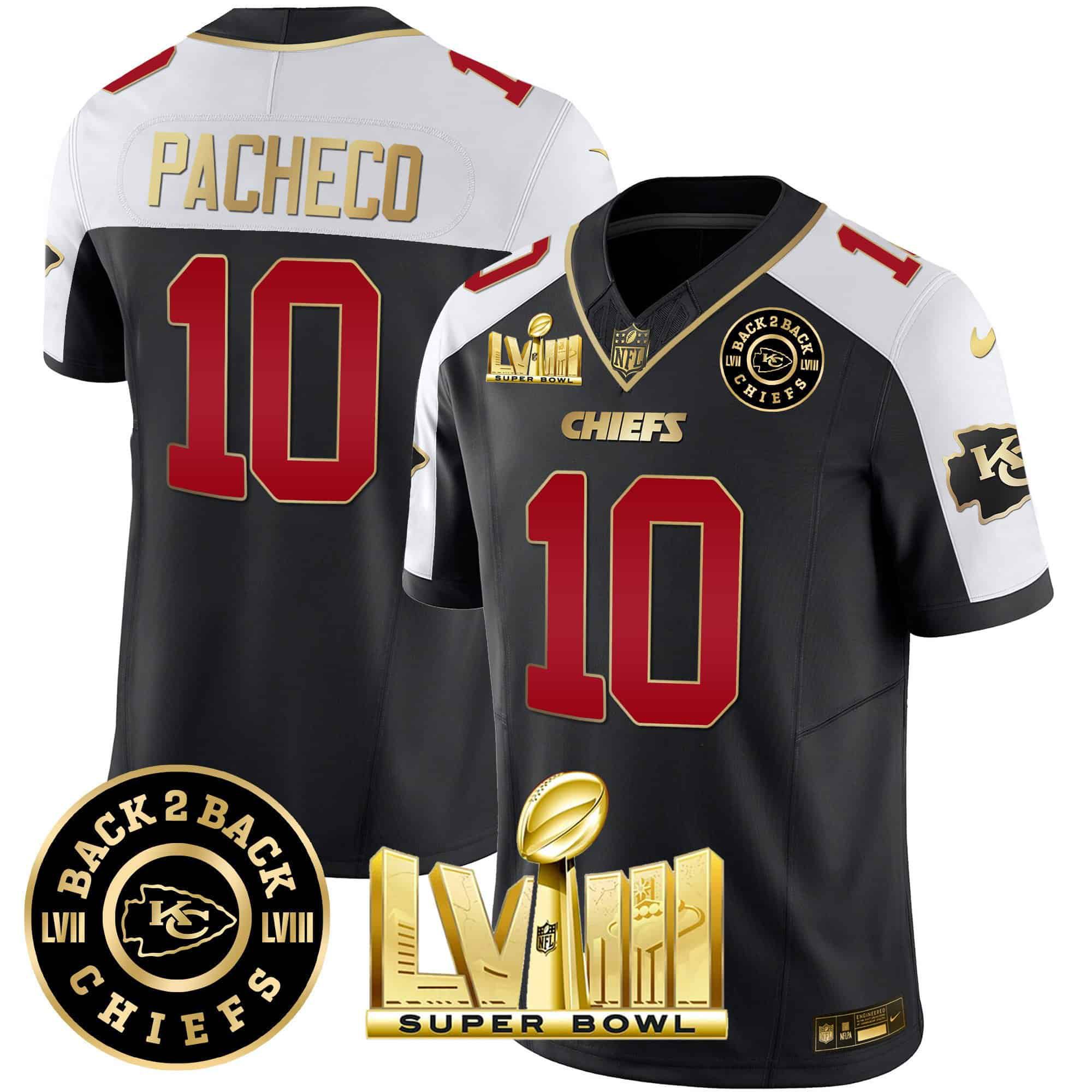 Men Kansas City Chiefs #10 Pacheco Black 2024 Nike Super Bowl LVIII & Back-2-Back Patch Vapor NFL Jersey